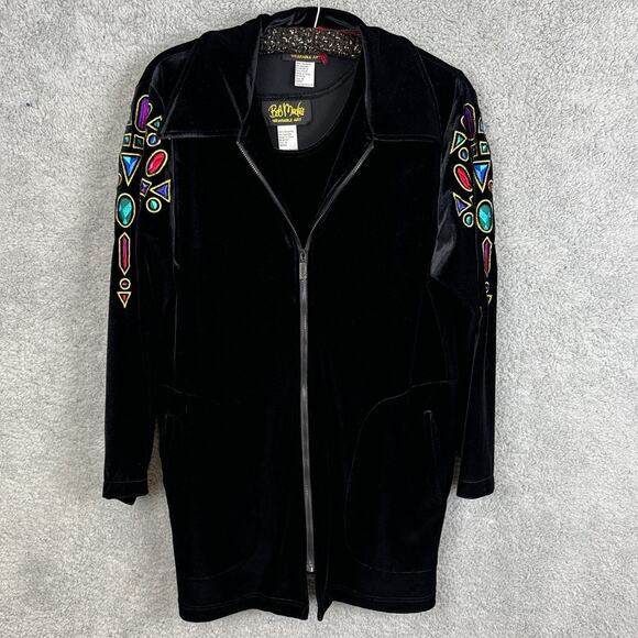 Vintage Bob Mackie Velour Jacket & Shell Black Embroidered Jewel Tones Size M - Picture 4 of 12